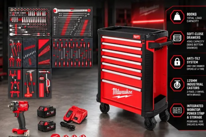 Milwaukee Toolguard™ 30″ Filled 7-Drawer Steel Storage Rolling Cabinet Kit