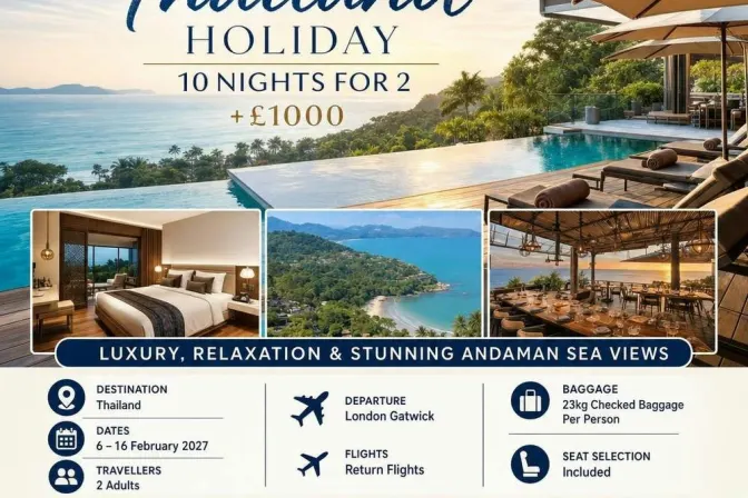 5 Star Thailand Holiday 10 Nights for 2 + £1000