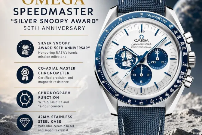 New Omega Speedmaster “Silver Snoopy Award” 50Th Anniversary