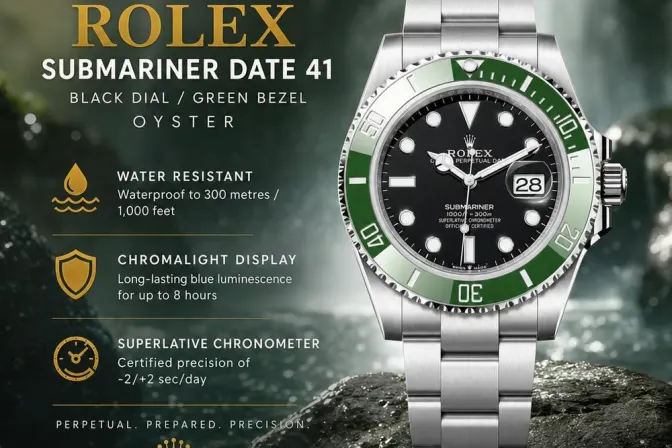 2026 Rolex Submariner Date 41 - Black Dial / Green Bezel / Oyster - Starbucks
