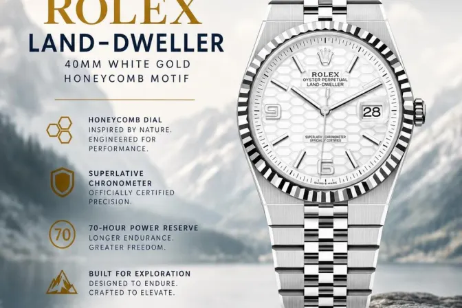 New 2026 Rolex Land Dweller 40Mm White Gold Honeycomb Motif
