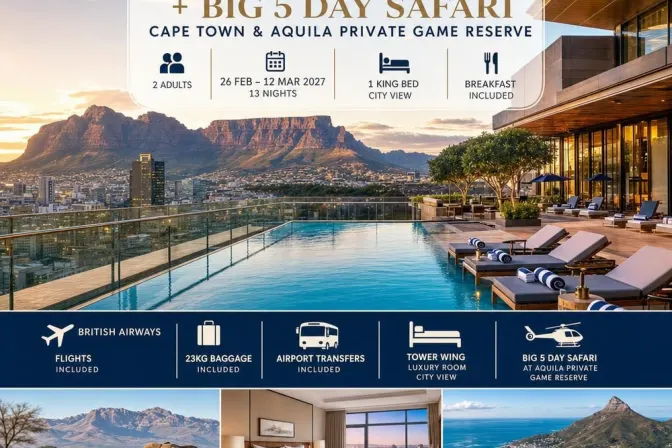 South Africa 13 Nights + Big 5 Day Safari + £500
