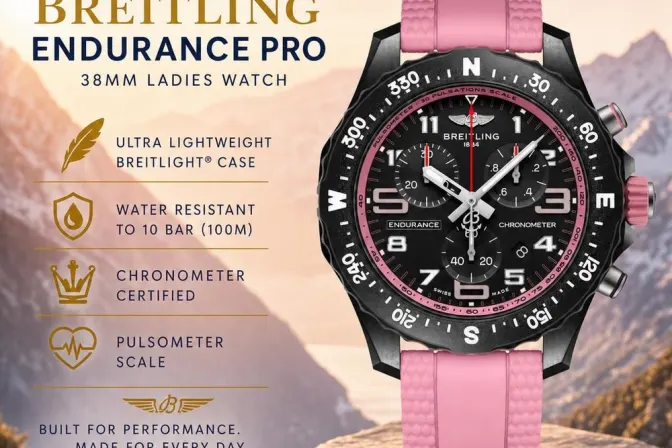 New Breitling Endurance Pro 38Mm Pink Rubber Strap Ladies Watch