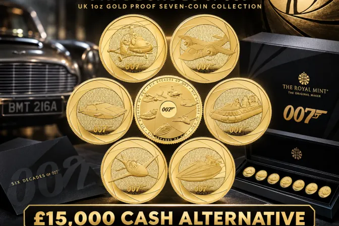 Six Decades of 007 UK 1oz Gold Proof Seven-Coin Collection