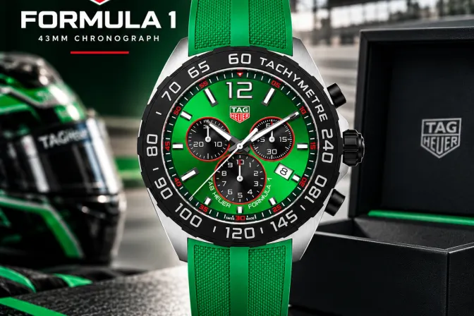 Tag Heuer Formula 1 43Mm Green Dial Quartz Chronograph Watch
