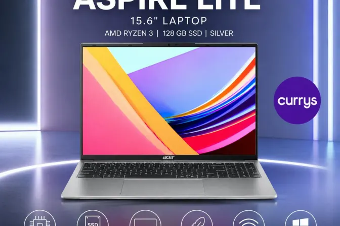 Acer Aspire Lite 15.6" Laptop - AMD Ryzen 3, 128 Gb SSD, Silver