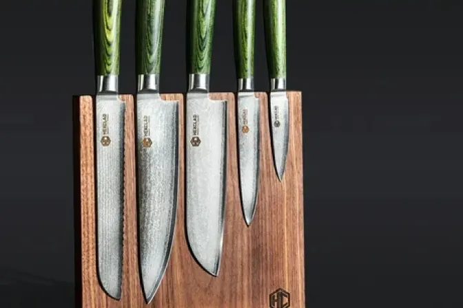 Hexclad 6pc Japanese Damascus Steel Knife Set W/ Magnetic Knife Block